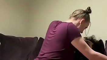 Ponytail teen rides dick on living room sofa